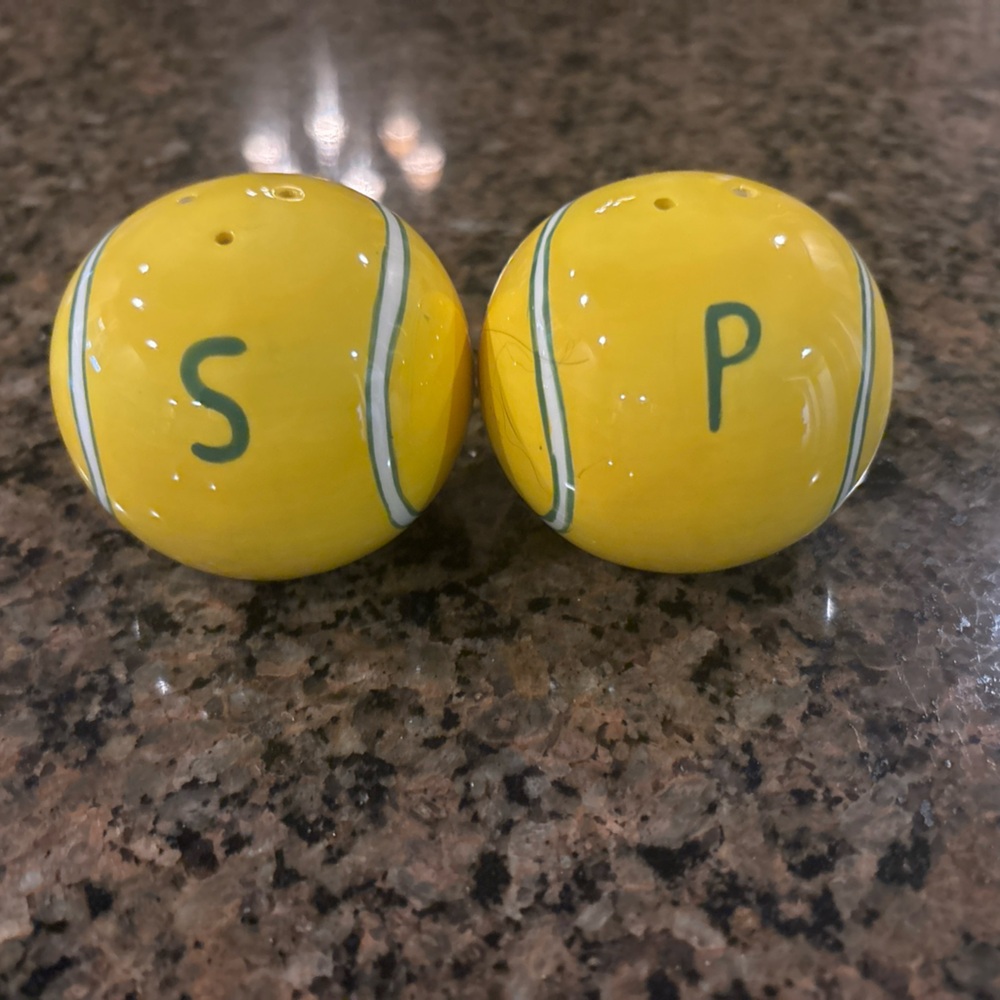 Yellow Tennis Ball Salt and Pepper Shakers